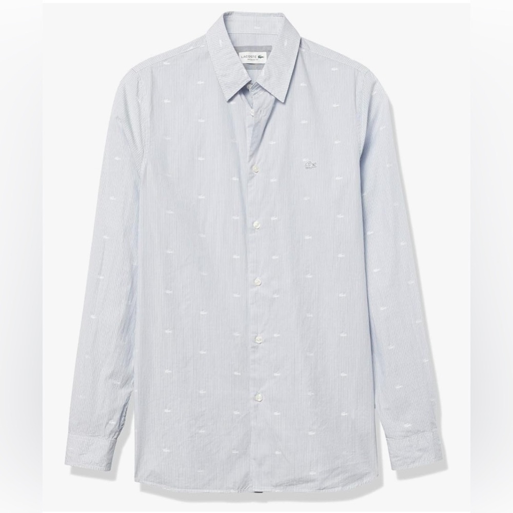 Lacoste Men's Regular Fit Stripped Long Sleeve Knitted Shirt Light Blue & White